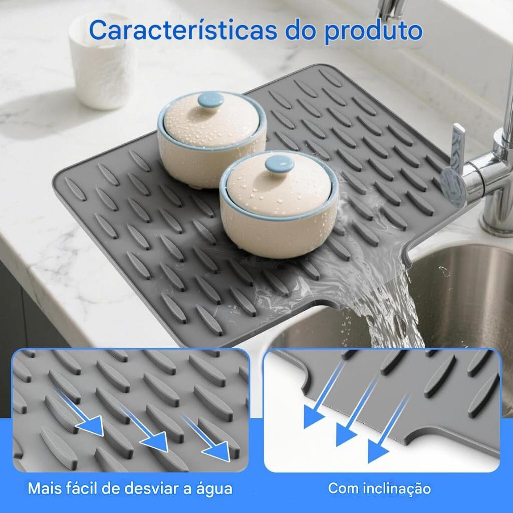 Tapete de Secagem inteligente -  Bancada Seca, Louças Organizadas e Cozinha Limpa