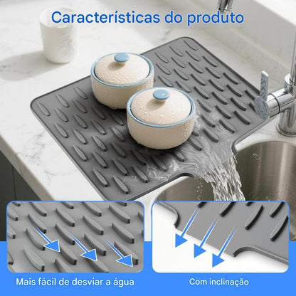 Tapete de Secagem inteligente -  Bancada Seca, Louças Organizadas e Cozinha Limpa